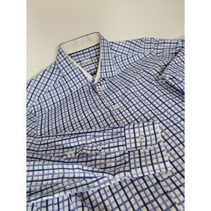 Bugatchi Men's Large Striped Dark/Light Blue Long‎ Sleeve Button Front Shirt